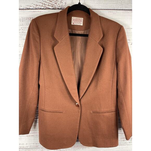 Vintage Pendleton Blazer Women's 6 Petite Brown 100% Wool One Button Made USA - Picture 2 of 9
